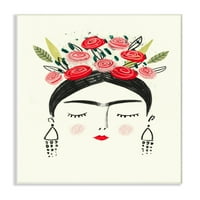 Stupell Home Decor Frida snovi svijetlo crno crvena i ružičasta cvjetna ilustracija zidna ploča umjetnost