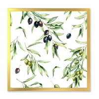 DesignArt 'Crne i zelene masline s maslinovim granama i listovima' jezero uokvirenom umjetničkom printom