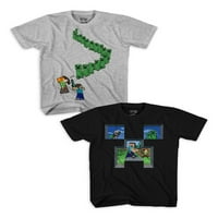 Minecraft Boys Creeper Walk Face grafičke majice, 2-pak, veličine 4-18