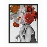 Stupell Industries Vintage žensko sjedeće modni cvjetni proljetni cvjetajući kolaž uokviren zidni umjetnički dizajn