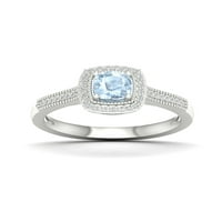Imperijalni dragulj Sterling Srebrni jastuk Cut Aquamarine i stvorio bijeli safirski halo ženski zaručnički prsten