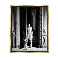 Stupell Industries Upscale Fashion Woman Dalmatian Dog Ornate građevina fotografija metalno zlato plutajuće uokvireno