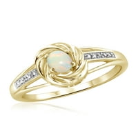 Carat T.G.W. Opal i bijeli dijamantni naglasak 14K zlato preko srebrnog prstena