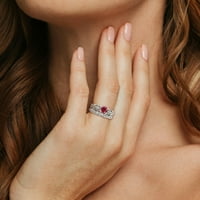 Miabella Women's 1- CT stvorena Ruby, Sapphire & Diamond 10kt bijelo zlato 2-komadića vjenčana prstenova set