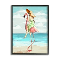 Žena na Plaži Achandra jašući ružičasti flamingo, visoka tropska ptica, 30 godina, dizajn achandra
