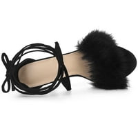 Jedinstvene ponude ženske čipke up pete fau krzneni stiletto sandale s visokim potpeticama
