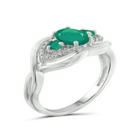 Carat T.G.W. Smaragdni i bijeli dijamantni naglasak srebrni prsten
