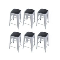 Dizajnerska grupa Counter visina bez metalnih metalnih stolica sa sivim veganskim kožnim sjedalom, siva, set od