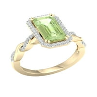 Carski dragi kamen žuto zlato 10k smaragdni rez zeleni ametist _ dijamant _ ženski prsten