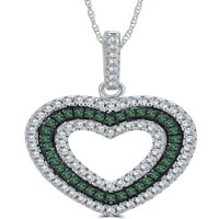 Carat T.G.W. Cz i stvorio Smaragdni draguljski privjesak od srebrnog srca, 18 lanac