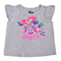 Trolovi djevojčice i mališani majica s lepršavim rukavima, majica i gamaša Peplum, 3-komad set odjeće