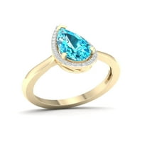 Carski dragi kamen žuto zlato 10K kruškoliki rez Švicarski plavi topaz s dijamantom prsten za žene