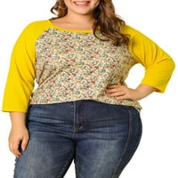Jedinstvene ponude majice s cvjetnim žlicom žena plus size majica žutih 3x
