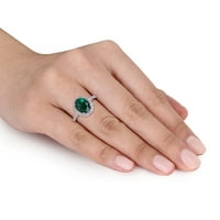 Ženski prsten od 3 karatnog smaragda ovalnog reza i bijelog safira od 10 karatnog bijelog zlata