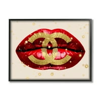 24 živopisne crvene usne sa šljokicama, logotip modnog dizajnera, uokvirena zidna umjetnost, dizajn Madeline Blake