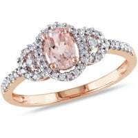 Miabella Ženska karat T.G.W. Ovalni rezani morganit i karat T.W. Okrugli dijamant 10kt ružičasti zlatni halo prsten