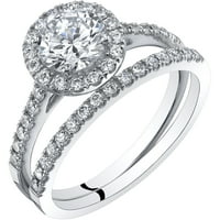 Oravo ct kubični cirkonij halo zaručnički prsten i svadbeni bend Bridal set u 14k bijelom zlatu
