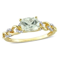 1- Carat T.G.W. Jastuk izrezan zeleni kvarc i karat T.W. Okrugli dijamant od 10kt žutog zlata ovalne link prsten
