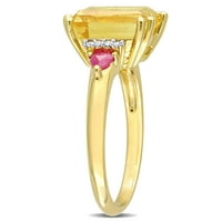 Ženski koktel prsten od sterling srebra s 18K pozlaćenim žutim zlatom ukrašen 3k citrinom, rubinom i dijamantom