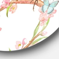 DesignArt 'lijepa ptica koja sjedi na grani Sakure s leptirima tradicionalnim metalnim zidom - disk od 11