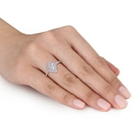 Carat T.G.W. Moissanite i Carat T.W. Dijamant 14KT bijelo zlato dvostruki halo zaručnički prsten