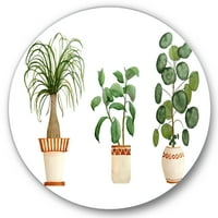 Dizajnerska umjetnost Trio sobnih biljaka-Ficus, rep i Palma Tradicionalni kružni metalni zidni umjetnički disk