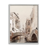 Lučni most preko kanala, neobične gradske zgrade, slika u sivim okvirima, umjetnički tisak na zidovima, dizajn s