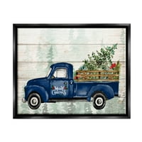 Stupell Industries Sretan božićni plavi odmor Kamion Grafička umjetnost Jet Crni plutajući uokvireni platno print