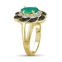Draguljarsclub smaragdni prsten rođeni nakit - 0. karat smaragd 14K zlatni nakit od srebrnog prstena s crno -bijelim