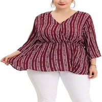 Jedinstvene ponude ženske plus veličine vrhovi v vrat boho prugaste babydoll bluze