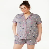 JOYSPUN ženski ispis zarez za ovratnik i kratke hlače set pidžama, 2-komad, veličine s do 3x