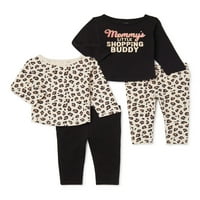 Ganimals za noge za bebine i majice dugih rukava, set outfit-a, 4-dijela, veličine 0 3m-24m