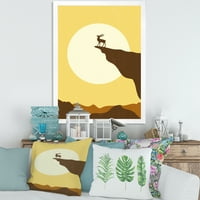 DesignArt 'Minimalistički jeleni na zalasku sunca na planini Top' Jezero je uokviren umjetnički tisak