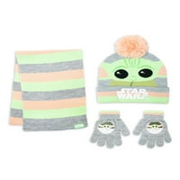 Baby Yoda Brand Girls Child 3-komad Hladno vrijeme Hlat, šal i rukavice