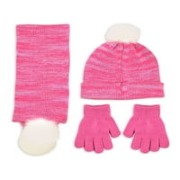 Addie & Tate Girls Sparkle Pom Beanie s setom šal i rukavica, jedna veličina