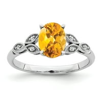 Karatni prsten od bijelog zlata s ovalnim citrinom i dijamantom