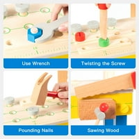 Aukfa Wooden Tool Workbench igračka, za dječake djevojčice, građevinski alati setovi pretvaraju se u igru, građevinsku