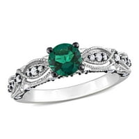 Miabella Women's 1- CT stvorio je smaragdni bijeli safirski dijamantni naglasak 10kt bijelog zlata Vintage prsten