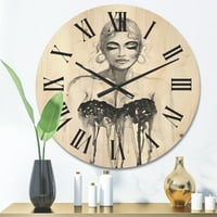 Dizajnerski crtež crno-bijeli portret žene u večernjoj haljini moderni drveni zidni sat