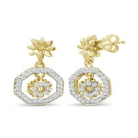 Jewelersclub Carat T.W. Bijeli dijamant 14K zlato preko srebrnog cvijeća Octagon Huggie naušnice