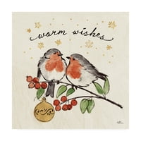 Likovna umjetnost s potpisom božićne zaljubljene ptice na platnu Janelle Penner