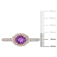 14-karatni Vintage zaručnički prsten od ružičastog zlata s ametistom od ametista i dijamantom od ametista u karatima