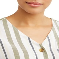 Ženski laneni gumb s kratkim rukavima dolje kravate bluza