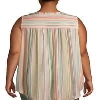 Ženska majica bez rukava s printom veličine plus s podijeljenim dekolteom i printom na naramenice