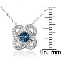 London Blue and White Topaz Sterling Silver Love Knot ogrlica