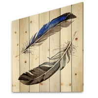 DesignArt 'Šareno Boho Art Feathers III' Boemijski i eklektični otisak na prirodnom borovom drvetu